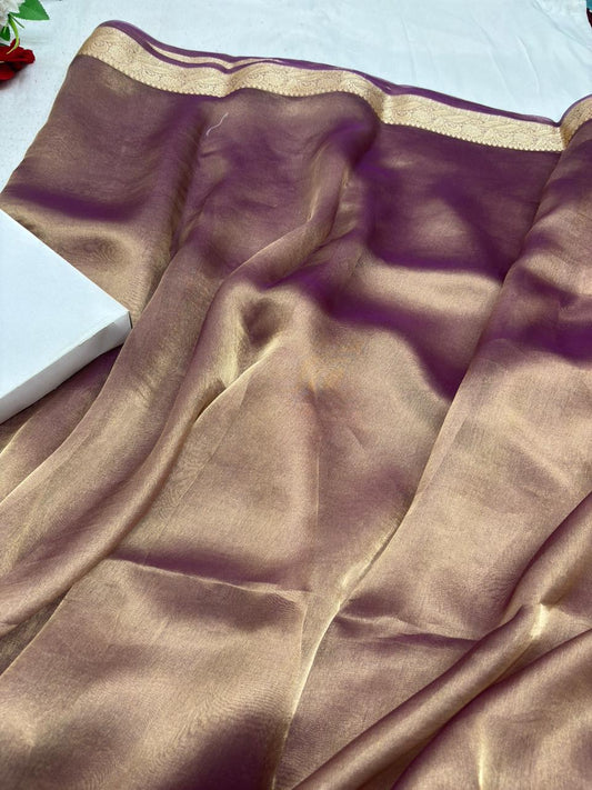 Pure Tissue Silk Saree in Dual Shades with Elegant Woven Border