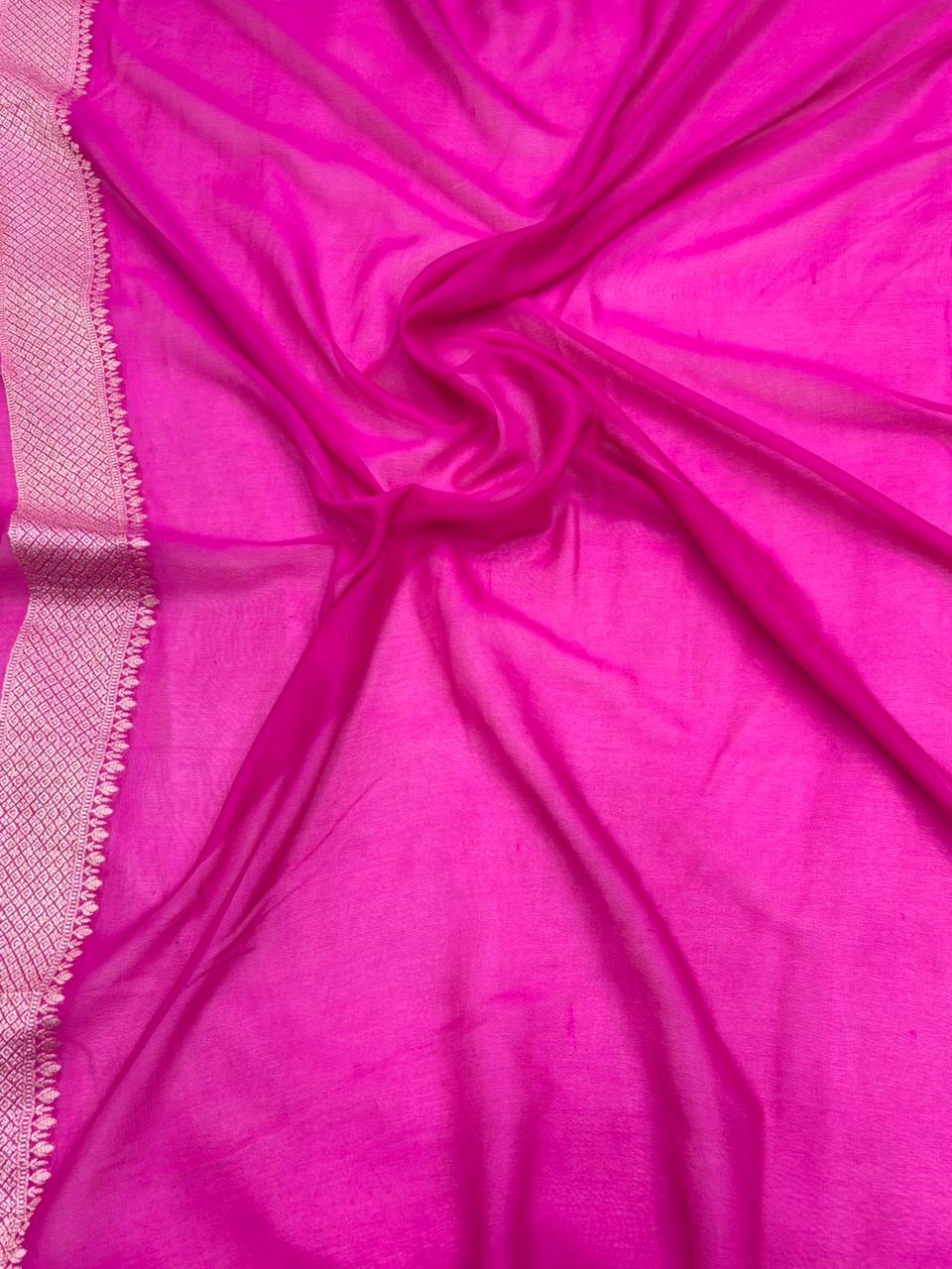 Pure Banarasi Khaddi Georgette Saree with Floral Weave and Rich Border - Salam Silk Sarees