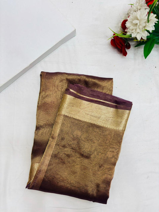 Pure Tissue Silk Saree in Dual Shades with Elegant Woven Border