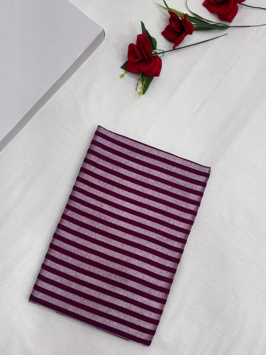 Magenta Pure Moonga Silk Stripe Saree with Golden Zari Texture