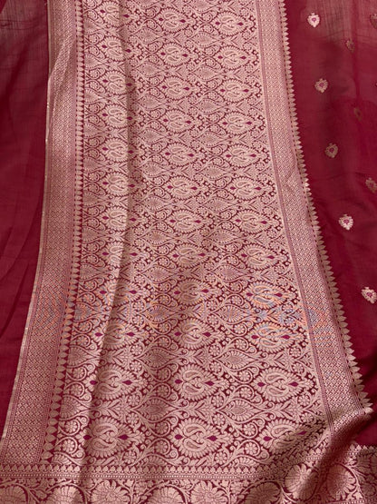 Wine Maroon Chiniya Silk Saree with Silver Zari Border