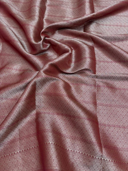 Wine Maroon Chiniya Silk Saree with Silver Zari Border