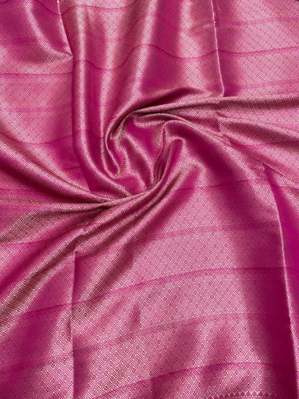 Pure Chiniya Silk Saree in Rani Pink with Elegant Booti Weaving
