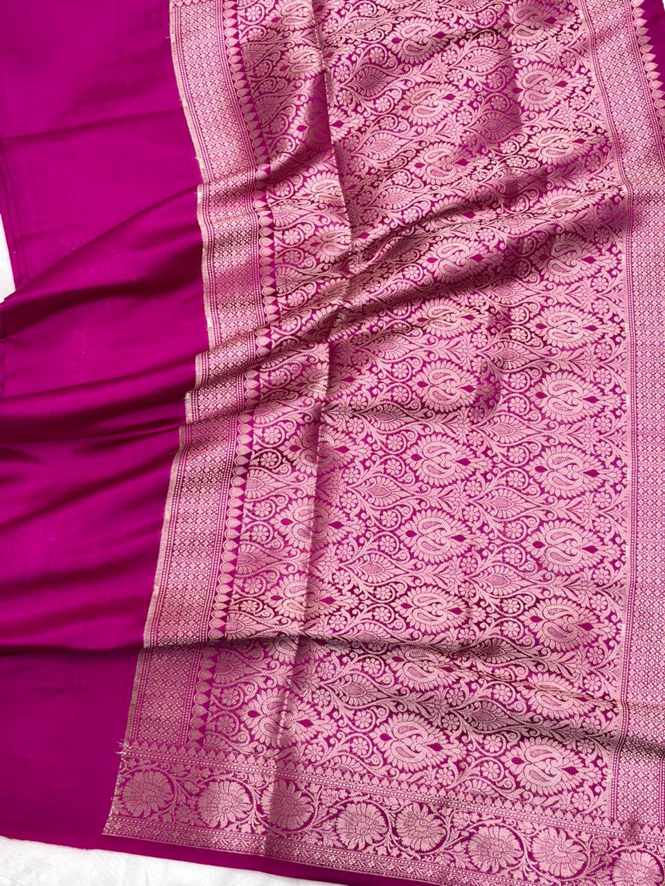 Pure Chiniya Silk Saree in Rani Pink with Elegant Booti Weaving