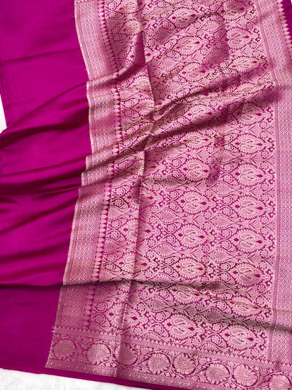Pure Chiniya Silk Saree in Rani Pink with Elegant Booti Weaving