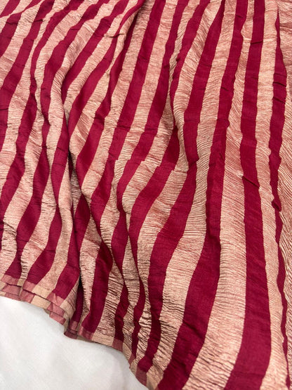 Wine Red Pure Moonga Silk Stripe Saree with Golden Zari Texture