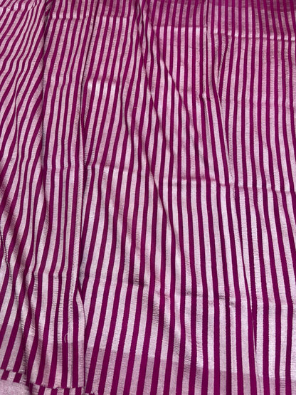Magenta Pure Moonga Silk Stripe Saree with Golden Zari Texture