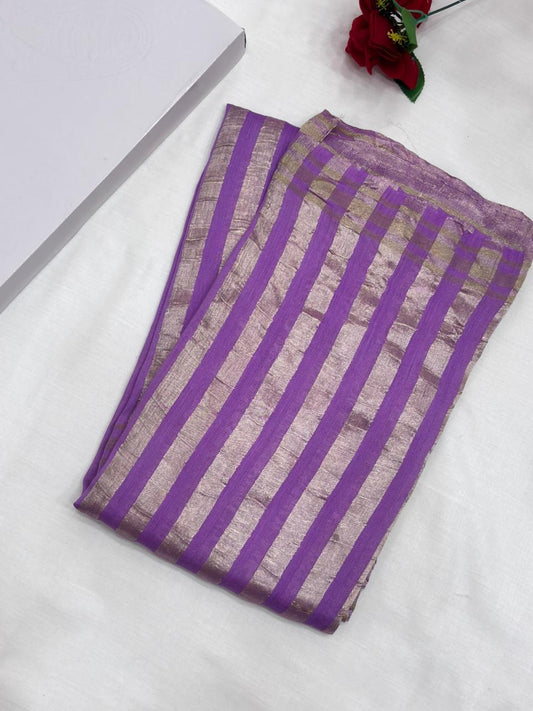 Lavender Pure Moonga Silk Stripe Saree with Golden Zari Texture - Salam Silk Sarees
