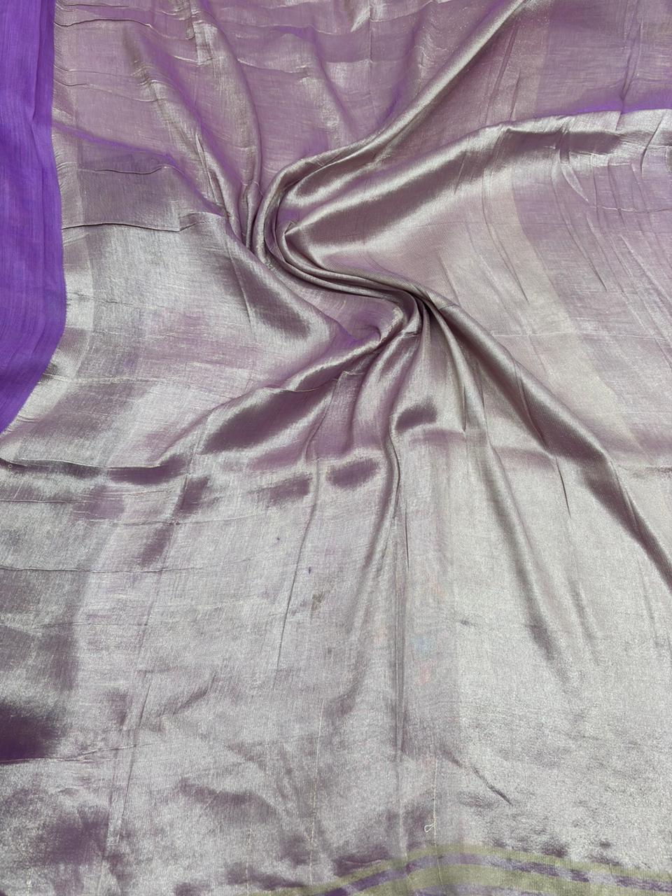 Lavender Pure Moonga Silk Stripe Saree with Golden Zari Texture - Salam Silk Sarees