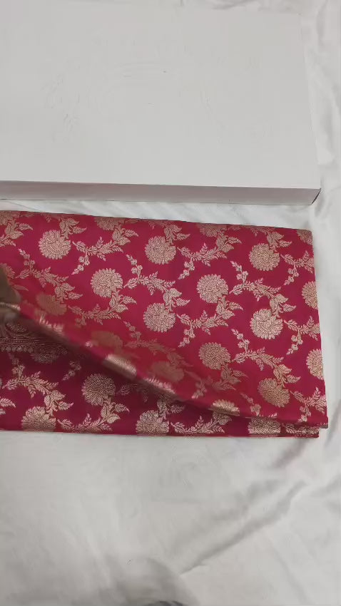 Elegant Red & Gold Floral Brocade Silk Saree with Rich Border