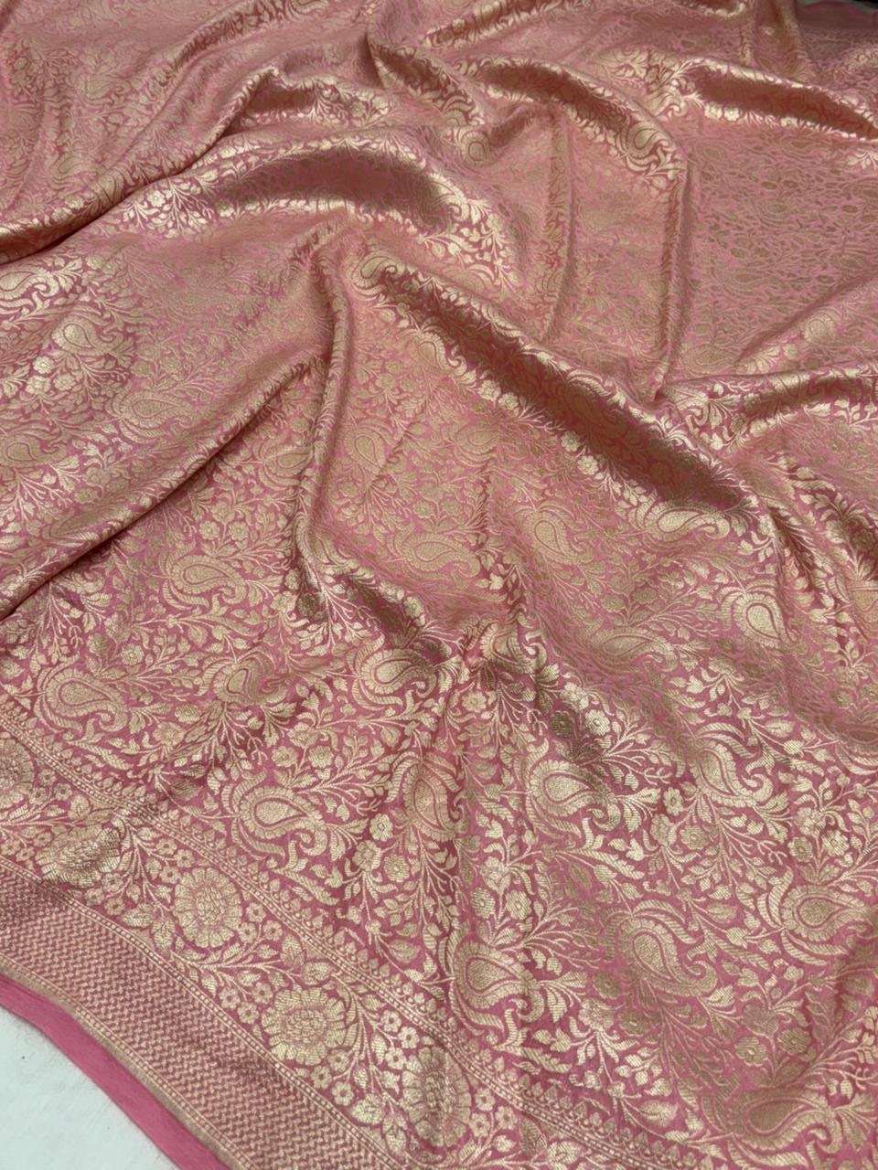 Pure Banarasi Khaddi Georgette Saree with All - Over Paisley Floral Weave - Salam Silk Sarees