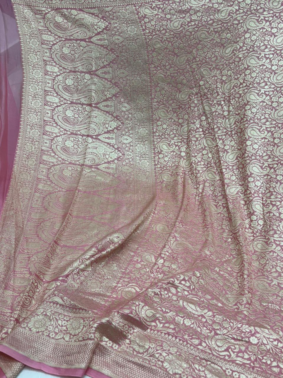 Pure Banarasi Khaddi Georgette Saree with All - Over Paisley Floral Weave - Salam Silk Sarees