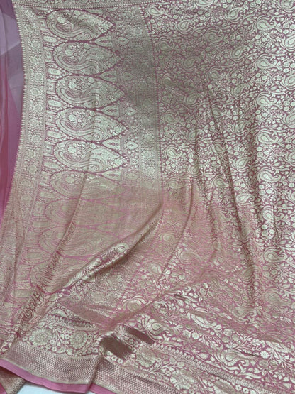 Pure Banarasi Khaddi Georgette Saree with All - Over Paisley Floral Weave - Salam Silk Sarees