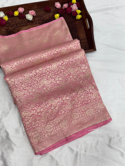 Pure Banarasi Khaddi Georgette Saree with All - Over Paisley Floral Weave - Salam Silk Sarees