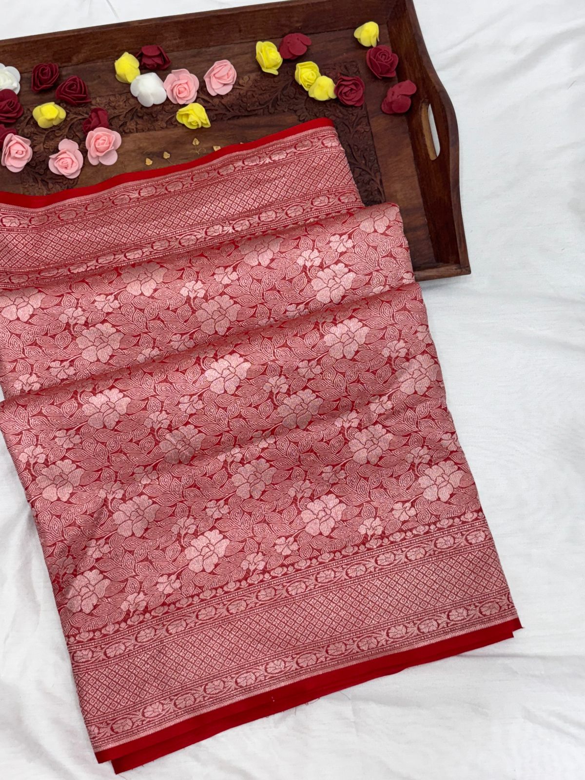 Pure Banarasi Khaddi Georgette Saree with Elegant Floral Weaving - Salam Silk Sarees