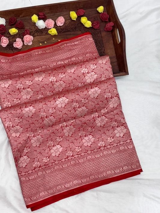 Pure Banarasi Khaddi Georgette Saree with Elegant Floral Weaving - Salam Silk Sarees