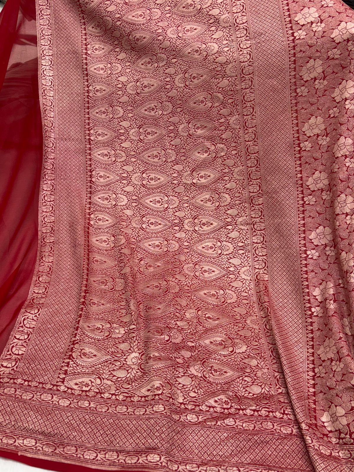 Pure Banarasi Khaddi Georgette Saree with Elegant Floral Weaving - Salam Silk Sarees