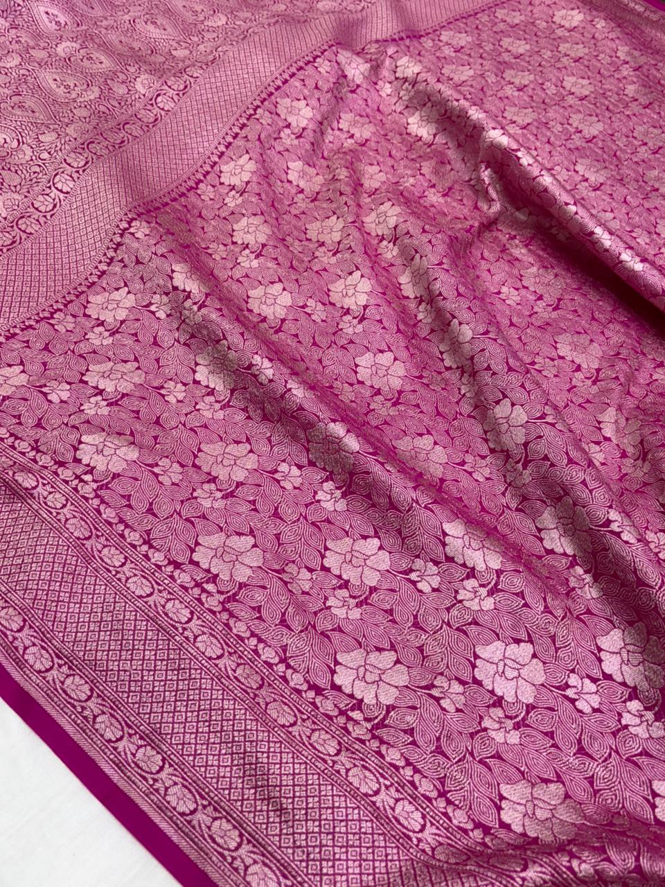 Pure Banarasi Khaddi Georgette Saree with Floral Weave and Rich Border - Salam Silk Sarees