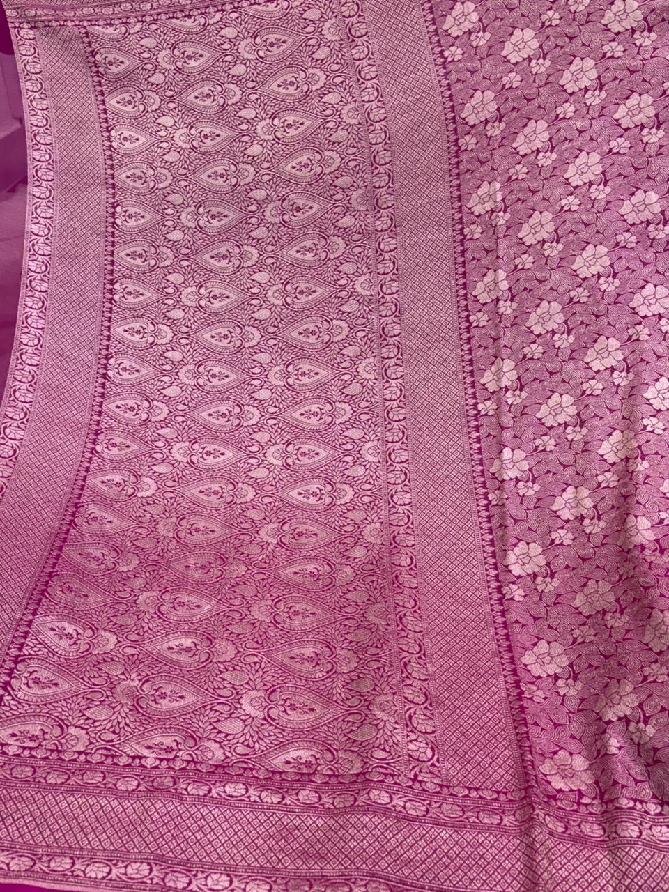 Pure Banarasi Khaddi Georgette Saree with Floral Weave and Rich Border - Salam Silk Sarees