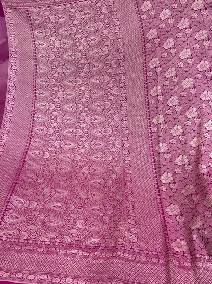 Pure Banarasi Khaddi Georgette Saree with Floral Weave and Rich Border - Salam Silk Sarees