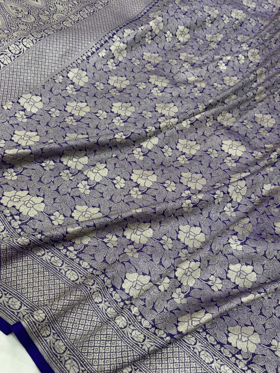 Pure Banarasi Khaddi Georgette Saree with Floral Weaving and Rich Border - Salam Silk Sarees