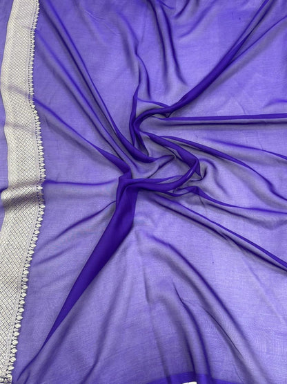 Pure Banarasi Khaddi Georgette Saree with Floral Weaving and Rich Border - Salam Silk Sarees