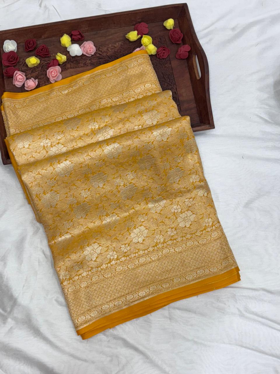 Pure Banarasi Khaddi Georgette Saree with Floral Woven Design - Salam Silk Sarees