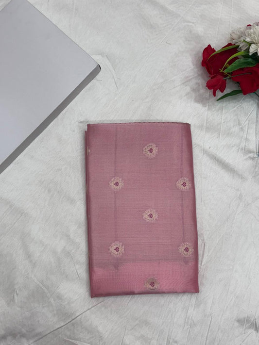 Pure Chiniya Silk Saree in Blush Pink with Delicate Booti Weaving - Salam Silk Sarees