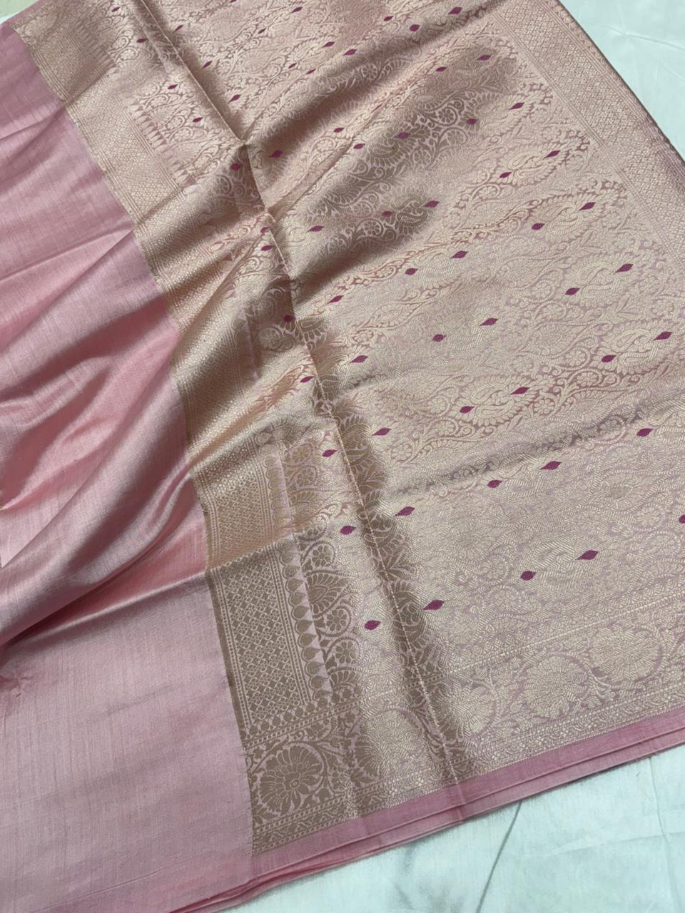 Pure Chiniya Silk Saree in Blush Pink with Delicate Booti Weaving - Salam Silk Sarees