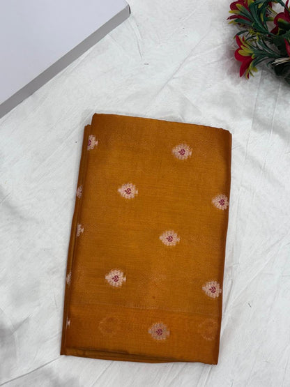 Pure Chiniya Silk Saree in Mustard Brown with Subtle Booti Weaving - Salam Silk Sarees