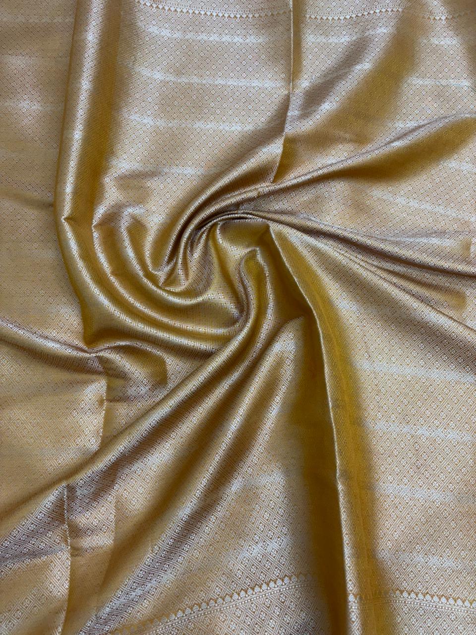 Pure Chiniya Silk Saree in Mustard Brown with Subtle Booti Weaving - Salam Silk Sarees