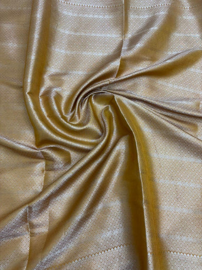 Pure Chiniya Silk Saree in Mustard Brown with Subtle Booti Weaving - Salam Silk Sarees