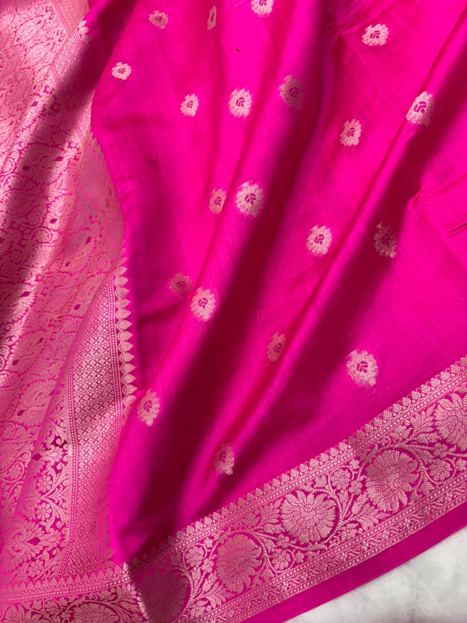 Pure Chiniya Silk Saree in Rani Pink with Elegant Booti Weaving - Salam Silk Sarees