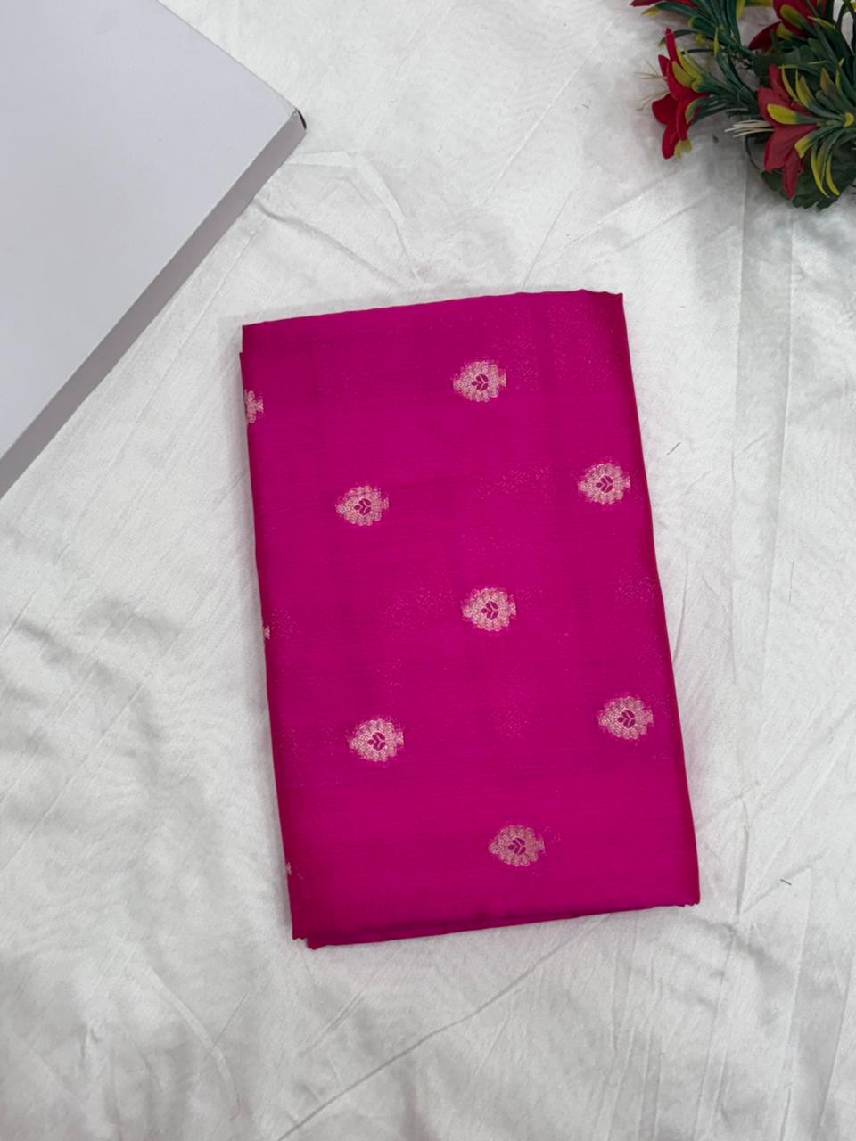 Pure Chiniya Silk Saree in Rani Pink with Elegant Booti Weaving - Salam Silk Sarees