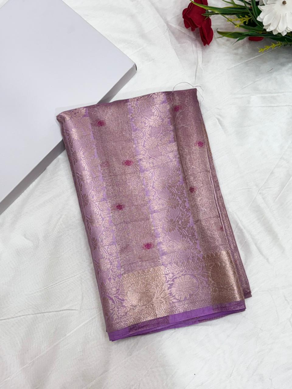 Pure Tissue Saree in Lavender Mauve with Subtle Zari Weave - Salam Silk Sarees
