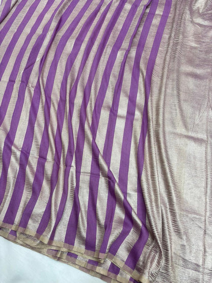 Purple Pure Moonga Silk Stripe Saree with Subtle Zari Texture - Salam Silk Sarees
