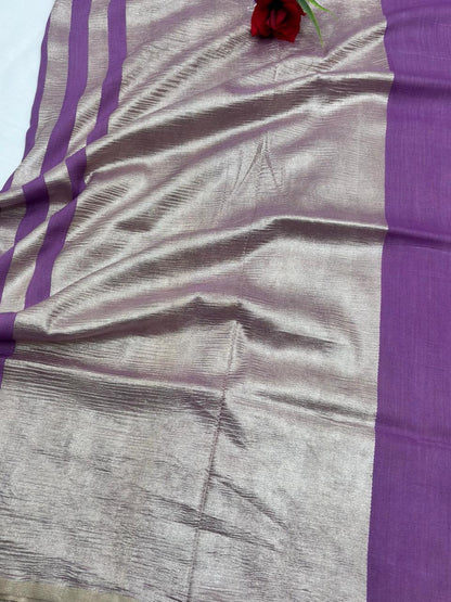 Purple Pure Moonga Silk Stripe Saree with Subtle Zari Texture - Salam Silk Sarees