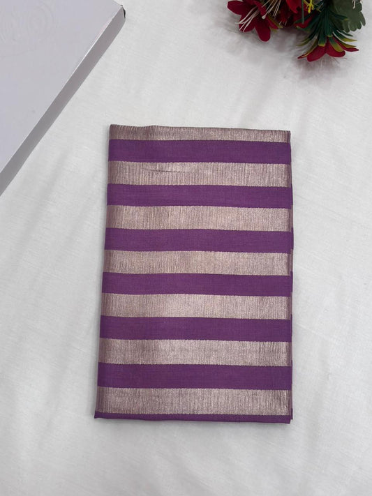 Purple Pure Moonga Silk Stripe Saree with Subtle Zari Texture - Salam Silk Sarees